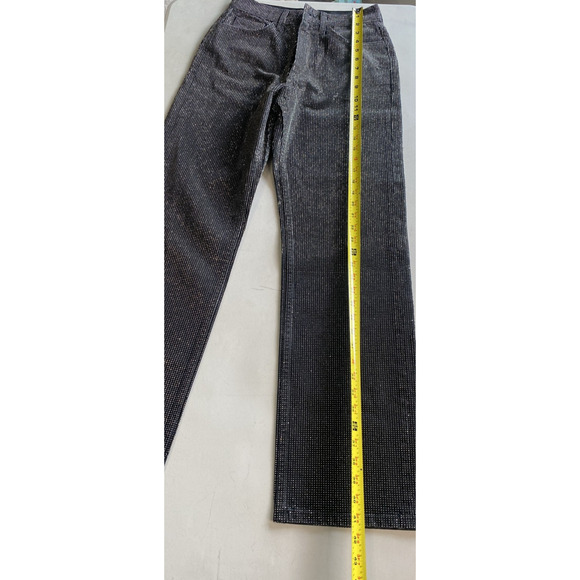 Zara Pants Womens 2 Straight Cut Rhinestone Jeans Black Festival Going Out NYE - Picture 10 of 13
